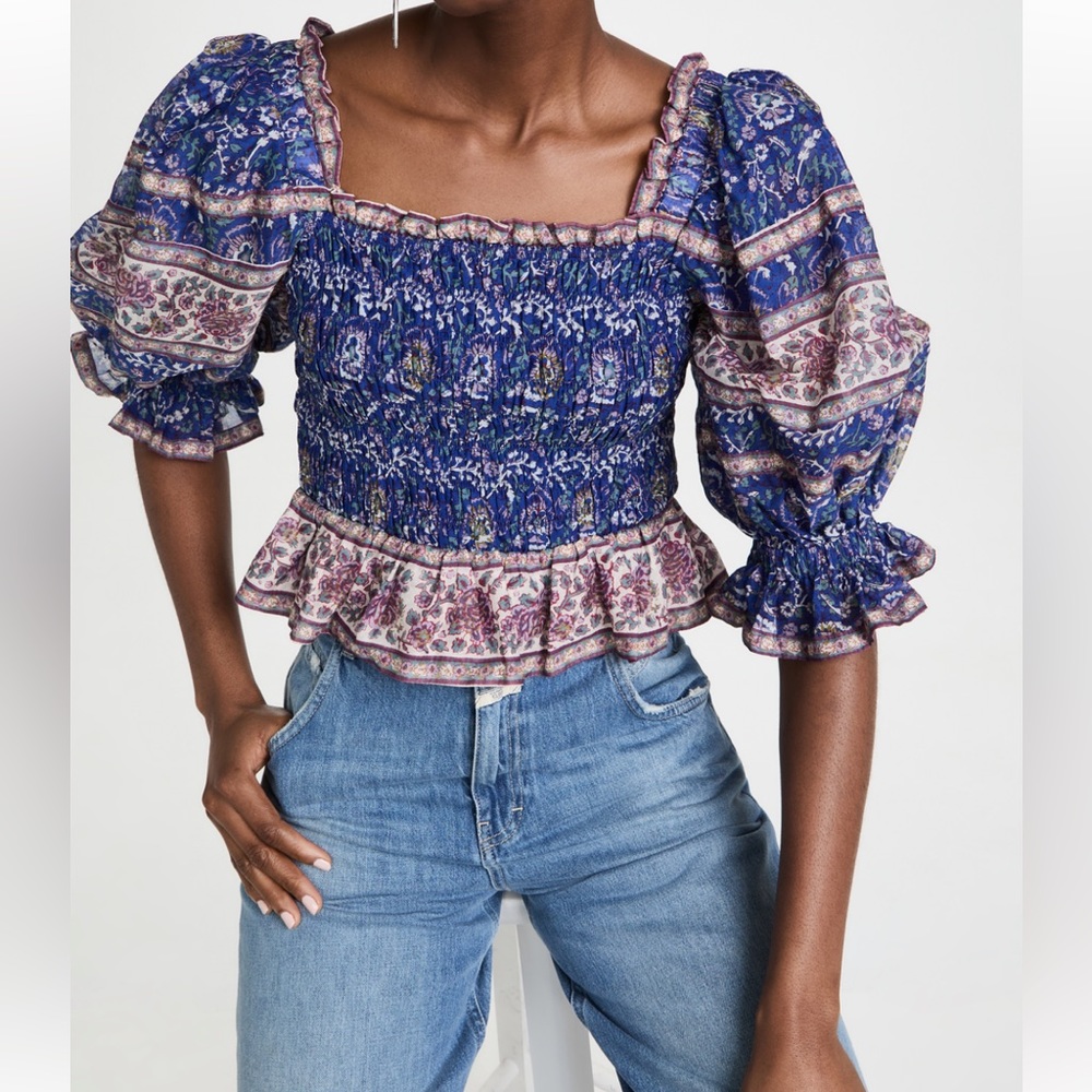 Sea New York Rosita Border Puff Sleeve Smocked Top
